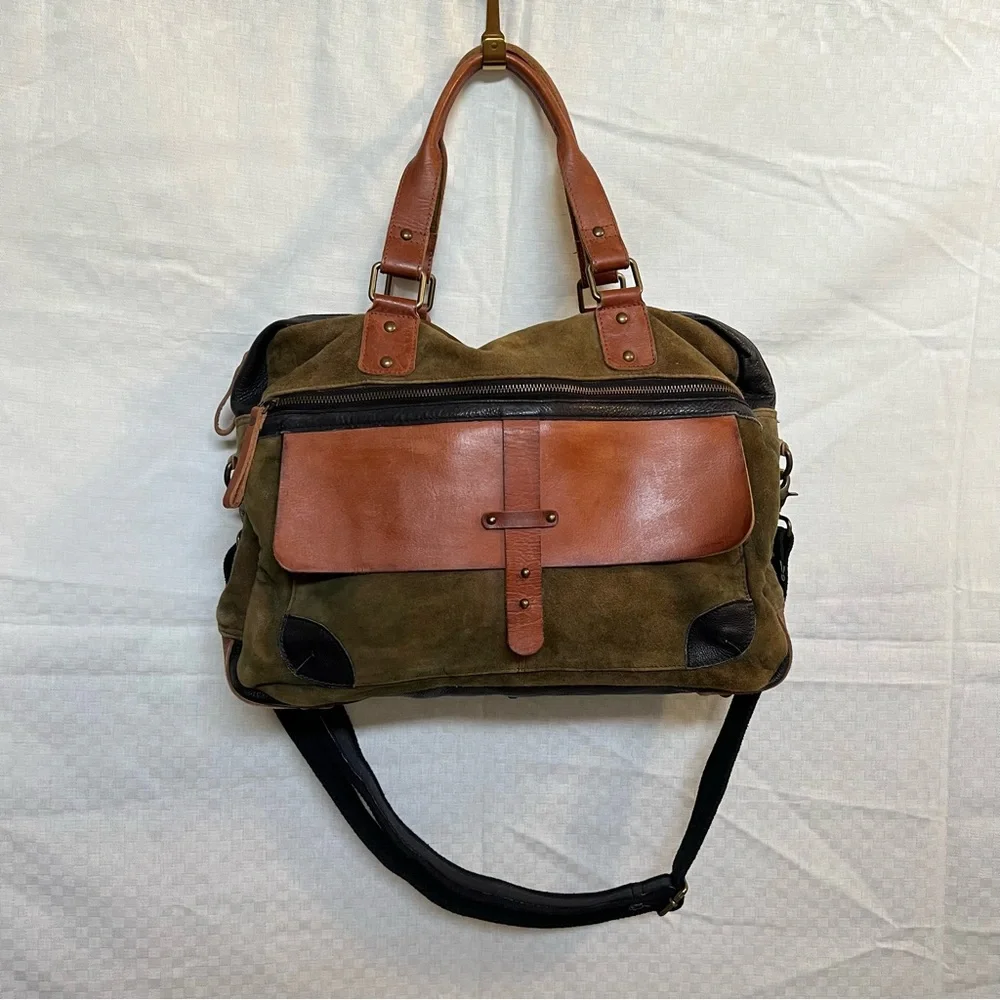 Amsterdam Heritage Olive & Camel Suede Leather Men's Messenger Bag / Briefcase